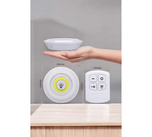 Led Lamba 3'lü Uzaktan Kumandalı Yapışkanlı Beyaz Işık