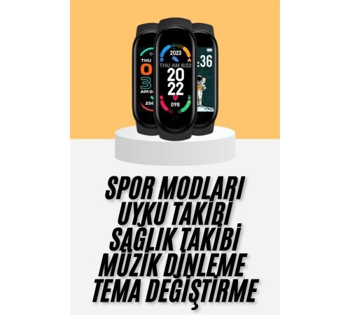 M6 Akıllı Bileklik Siyah Adımsayar Spor Takibi Android ve İOS Uyumlu