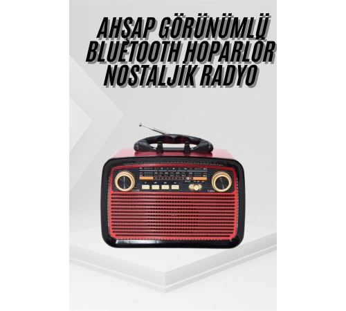 Nostalji Radyo Bluetooth Hoparlör USB-SD Kart Giriş Led Fener Işıklı Bataryalı Pilli