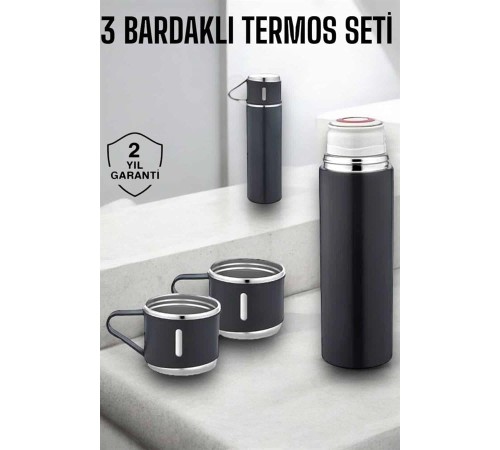 Paslanmaz Çelik 3’lü Termos Seti Vakumlu ve 8 Saat Isı Koruma