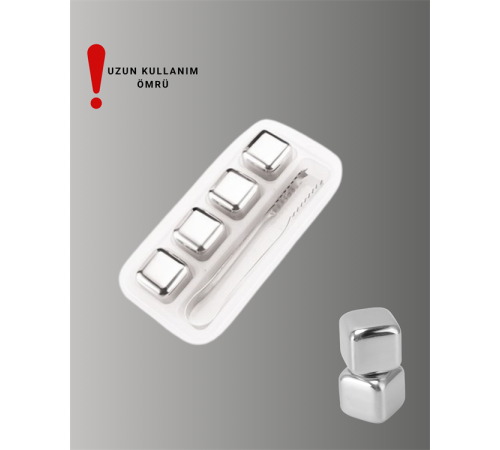 Yeniden Kullanılabilir 304 Çelik Metal Buz Küpleri 4'lü Set