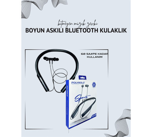 Polygold PG-100 Boyun Askılı Kablosuz Kulaklık – 200 Saat Bekleme Süresi, Stereo Ses, Mikrofonlu