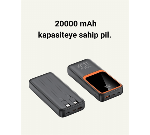 Powerbank 20000 mAh | 22.5W Hızlı Şarj, Dahili Kablolu, LCD Ekranlı Şarj Cihazı Powerbank 20000 mAh | 22.5W Hızlı Şarj, Dahili Kablolu, LCD Ekranlı Şarj Cihazı