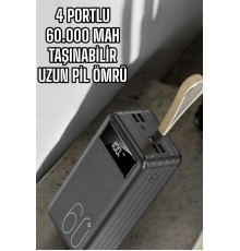 Powerbank 60.000 MAH Dijital Göstergeli 4 Portlu Taşınabilir