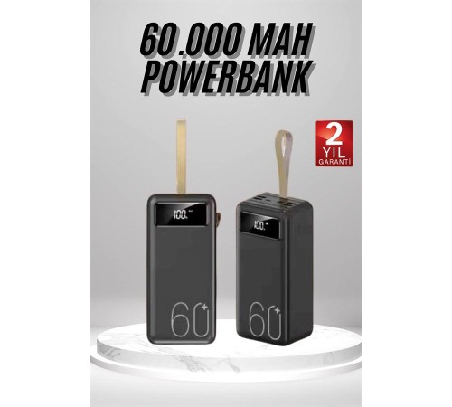 Powerbank 60.000 Mah Taşınabilir Şarj Hızlı El Fenerli Dijital Göstergeli