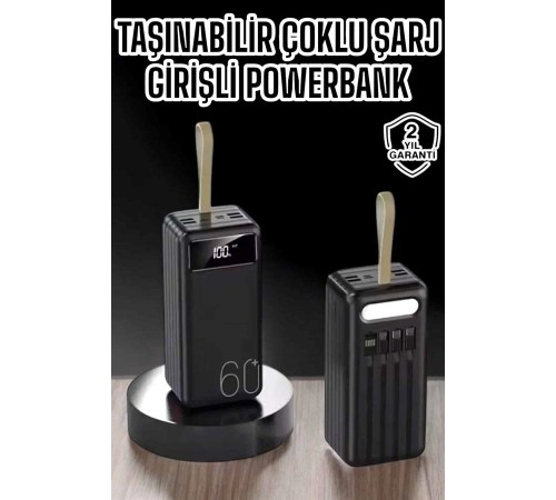 Powerbank 60.000 MAH 4 Portlu Uzun Şarj Süreli Dijital Göstergeli