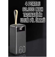 Powerbank 60.000 Mah Hızlı Şarj 4 Çıkışlı Uzun Şarj Süreli Dijital Göstergeli