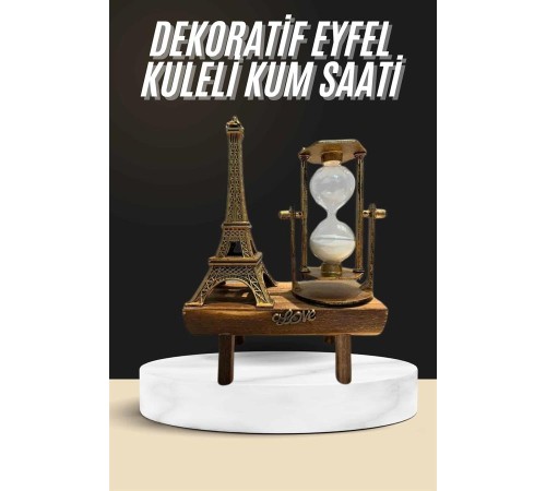 Retro Eyfel Kulesi Ve Kum Saati Dekoratif Ahşap Görünümlü Masa Biblosu