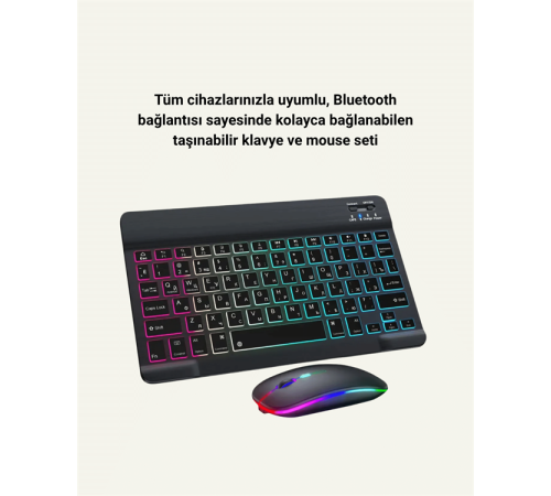 RGB Aydınlatmalı Şarjlı Kablosuz Klavye ve Mouse Seti – Modern ve Kompakt Tasarım