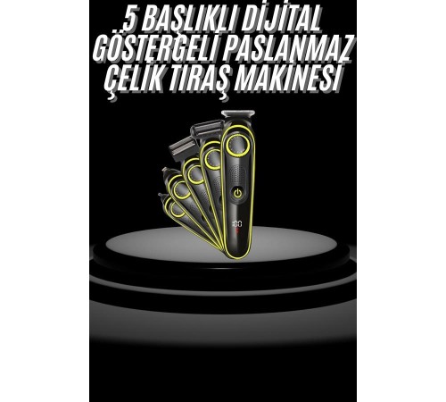 Saç Sakal Şekillendirici Tıraş Makinesi 5 Başlıklı Paslanmaz Çelik Bıçaklı Unısex