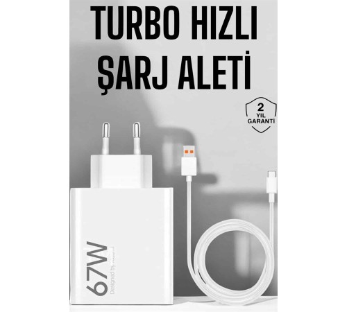 Şarj Aleti 67W Hızlı Şarj Turbo Type-C Uyumlu Şarj Adaptörü Kablosu