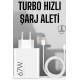 Şarj Aleti 67W Hızlı Şarj Turbo Type-C Uyumlu Şarj Adaptörü Kablosu