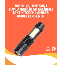 Şarjlı LED El Feneri - 14500 Pil Dahil, 4 Işık Modu, Mini Boy