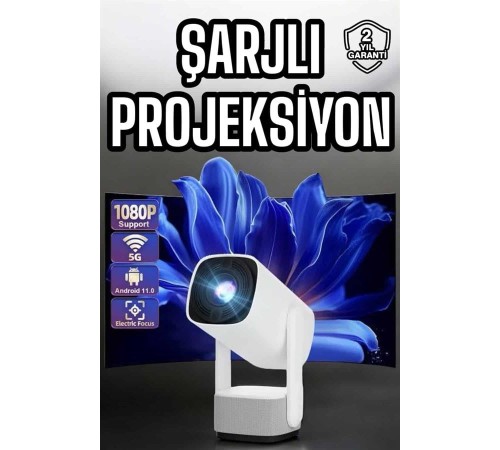 Şarjlı Projeksiyon Oyun Sinema Projektörü 4K HD Görüntü Kaliteli