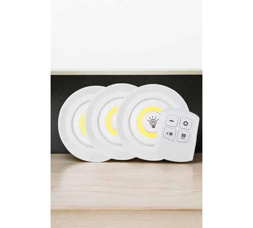 Spot Lamba Led Işık 3'lü Uzaktan Kumandalı Pilli Yapışkanlı Kablosuz
