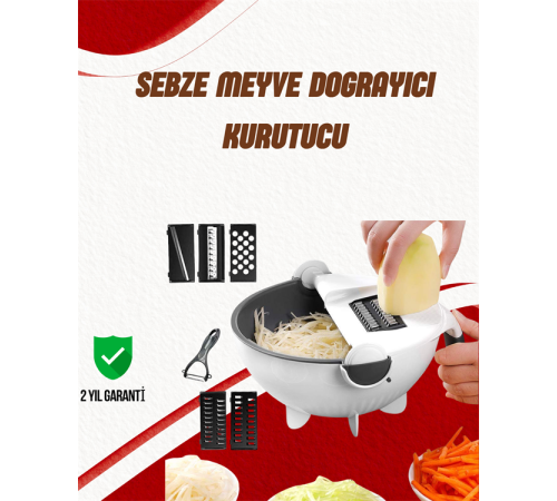 Süzgeçli Çok Fonksiyonlu Döner Rende ve Doğrayıcı