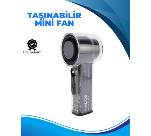 Taşınabilir El Fanı  100 Seviyeli Rüzgar Hızı Ayarı  Sessiz Çalışma - Dijital Ekranlı