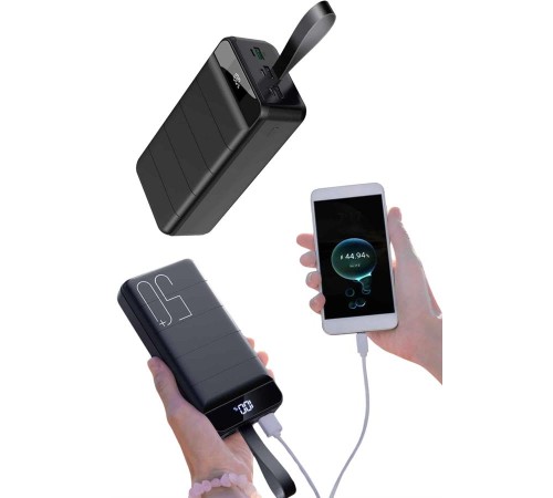 Taşınabilir Powerbank 50.000 mAh 4 Girişli Hızlı Şarj Led Göstergeli Fenerli Şarj