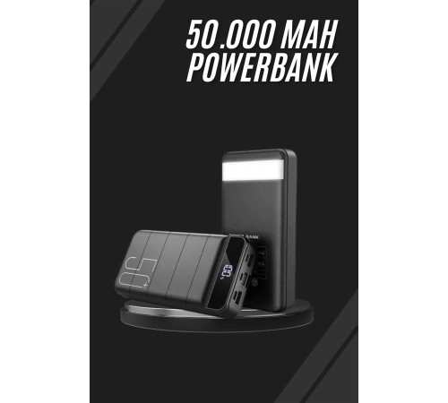 Taşınabilir Powerbank 50.000 mAh 4 Girişli Hızlı Şarj Led Göstergeli Fenerli Şarj