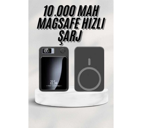 Taşınabilir Şarj Magsafe Powerbank 10.000 mAh Hızlı Şarj Led Göstergeli Kablosuz