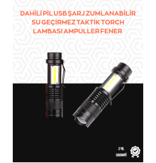 Taşınabilir Şarjlı LED Fener - 4 Modlu, 2000LM, Ayarlanabilir Odak