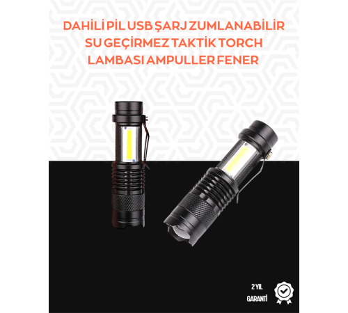 Taşınabilir Şarjlı LED Fener - 4 Modlu, 2000LM, Ayarlanabilir Odak