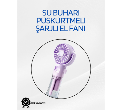 Taşınabilir Şarjlı Su Sisi Püskürtmeli Mini El Fanı – 4 Hız Ayarı, Tip-C Şarjlı, Sessiz Motor