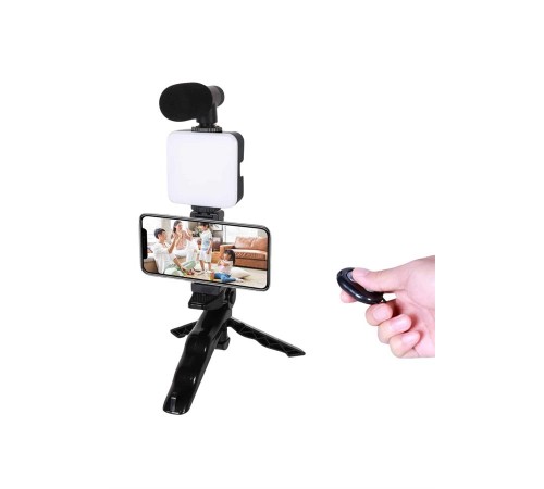 Telefon Tutucu Led Işıklı Kumandalı Mikrofon Telefon Vlog Video Kayıt