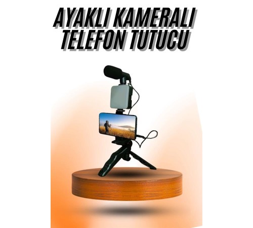 Telefon Tutucu Mini Mikrofonlu Tripod Vlog Çekim Video