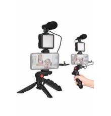 Telefon Tutucu Mini Mikrofonlu Tripod Vlog Çekim Video
