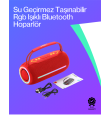 360 RGB LED'li Taşınabilir Bluetooth Hoparlör – Kırmızı, USB/TF Destekli