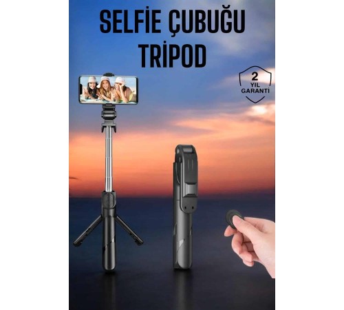 Tripod Kablosuz Bluetooth Bağlantılı Selfie Çubuğu 360 Derece Dönebilen