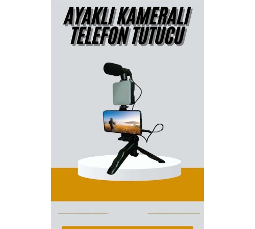 Tripod Telefon Tutucu Kumandalı Mikrofon Led Işık Vlog Video Kayıt