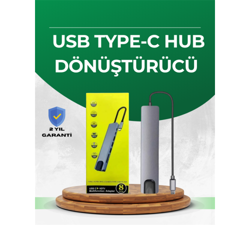 Type‑C Dönüştürücü – 2×USB3.0, SD/MS, 4K HDMI & RJ45 ile Profesyonel Kullanım