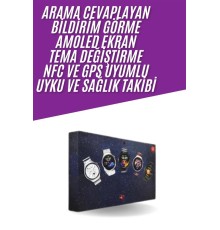 Unısex Yuvarlak Ekranlı 7 Kordonlu Akıllı Saat GPS Destekli Çoklu Kordon Seçeneği