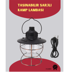 USB Şarjlı Retro LED Kamp Feneri – 4 Işık Modu, Su Geçirmez, Taşınabilir