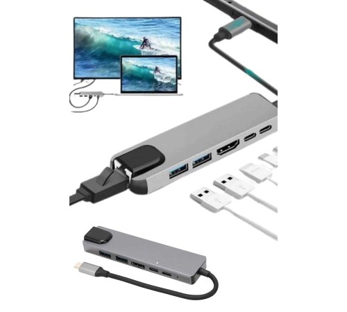 Usb Type-c Hub Dönüştürücü Çevirici Çoklayıcı Macbook Çevirici 8 Portlu