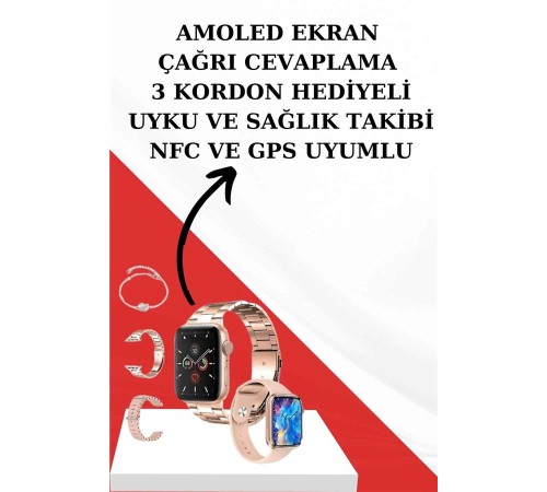 Wireless Şarjlı Pembe Akıllı Saat ve Kablosuz Bluetooth Kulaklık Dokunmatik Kontrol