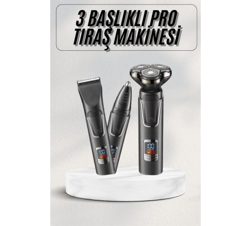 Yüksek Performanslı 3 Başlıklı Profesyonel Şarjlı Islak ve Kuru Kullanıma Uygun
