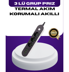 USB Yuvalı Anahtarlı Üçlü Priz 2 Metre Kablolu