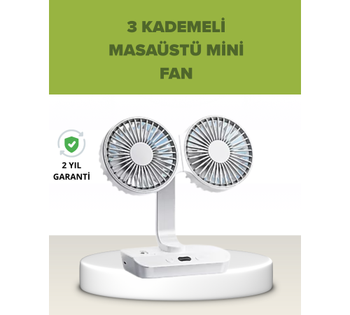 Çift Kafalı Masaüstü ve Duvar Tipi Sessiz USB Şarjlı Fan