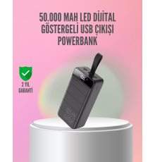 50.000 mAh Ultra Güçlü Powerbank 4 USB Çıkışlı, LED Dijital Göstergeli, Hızlı Şarj Destekli Taşınabilir Şarj Cihazı