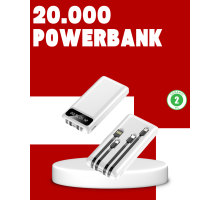 20.000mAh PD Powerbank LED Işık LCD Ekran Dahili Kablo Çoklu Giriş