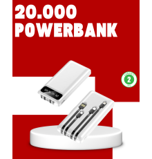 20.000mAh PD Powerbank LED Işık LCD Ekran Dahili Kablo Çoklu Giriş
