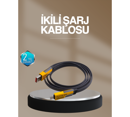 Hızlı Şarj Destekli 65W Örgülü USB-C ve USB-A Çoklu Şarj Kablosu