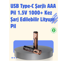 USB Type-C Şarjlı AAA Lityum Pil | 1.5V Sabit Voltaj, 1000+ Şarj Döngüsü ile Uzun Ömür