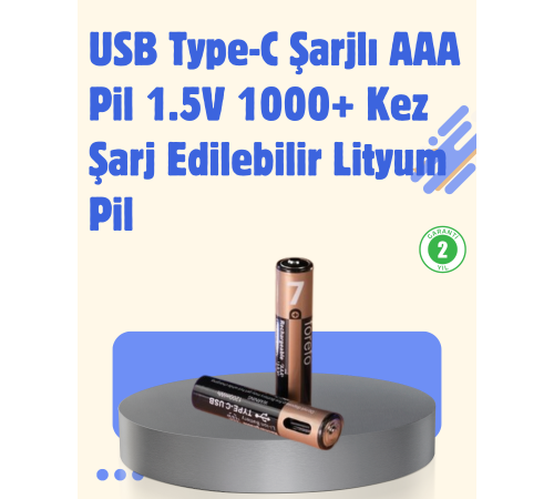 USB Type-C Şarjlı AAA Lityum Pil | 1.5V Sabit Voltaj, 1000+ Şarj Döngüsü ile Uzun Ömür