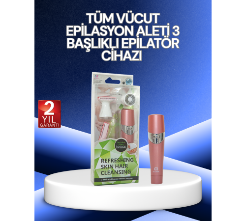 3 Başlıklı Yüz ve Vücut Tüy Temizleme Cihazı Pembe