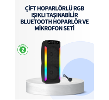 RGB Işıklı Çift Hoparlörlü Taşınabilir Bluetooth Speaker ve Mikrofon