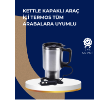 Araç İçi Paslanmaz Çelik Isıtıcı Termos Bardak 12V Çakmak Girişli